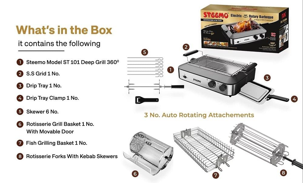 STEEMO DEEP GRILL 360 DEGREE ROTATION BBQ, For Commercial