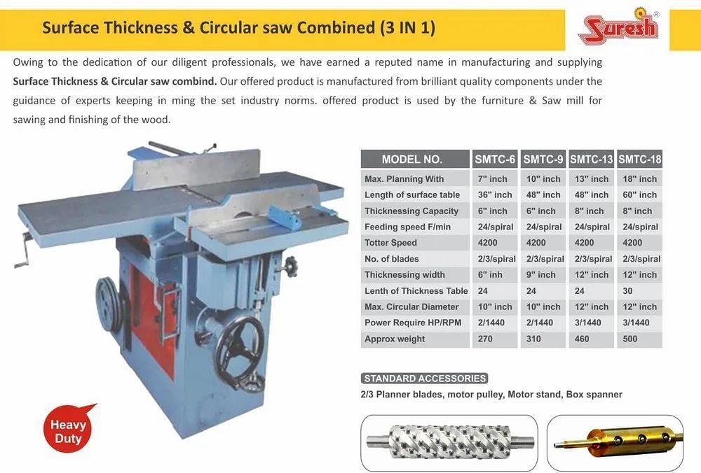 SURFACE THIKNESS & CIRCULAR SAW COMBINED (3 IN 1) HEAVY DUTY, Automation Grade: Semi-automatic, 3HP/1440RPM