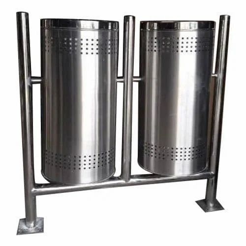 Swing Type Stainless Steel Twin Bin with Stand, For Public Place, Capacity: 50L