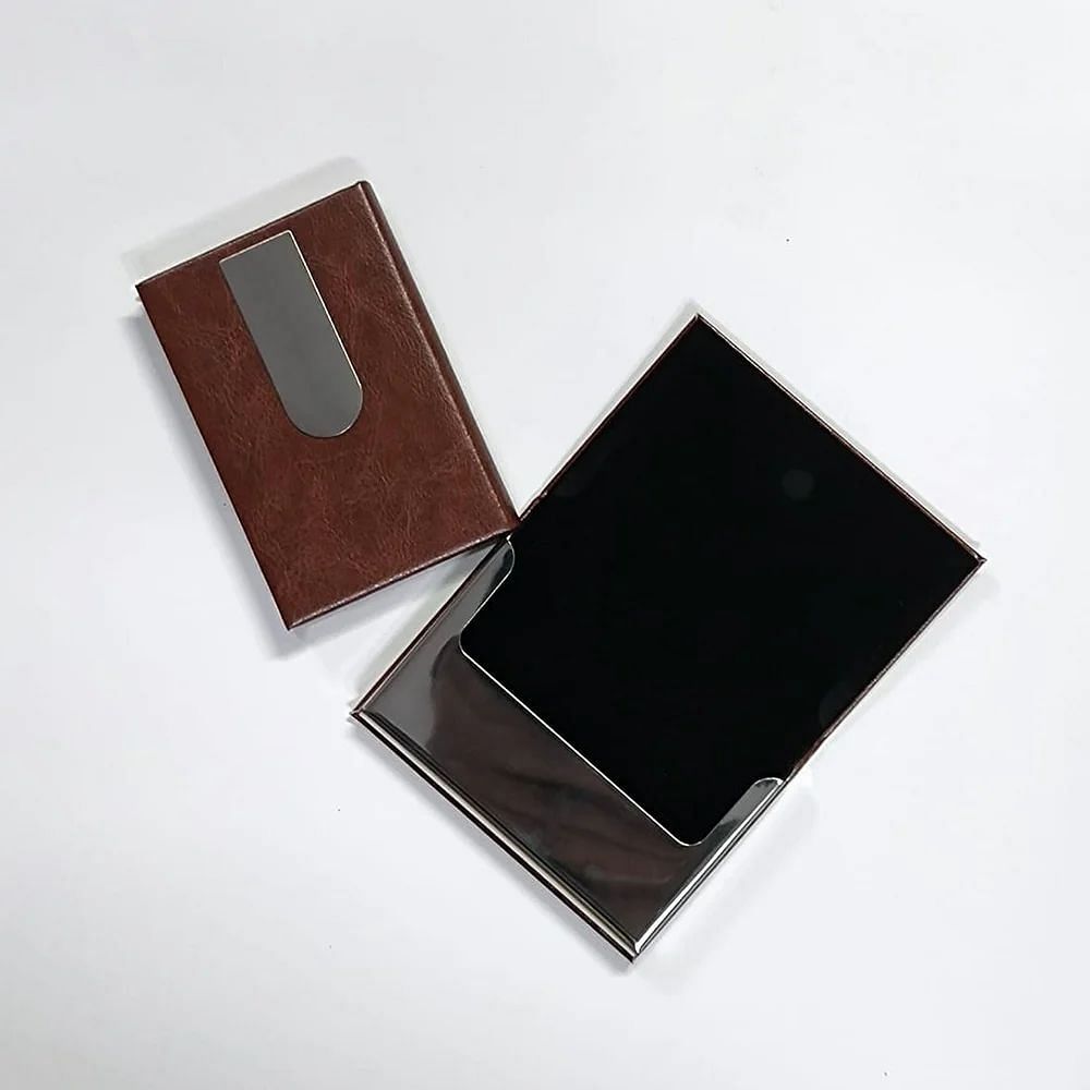 Tan Metal Leather Card Holder