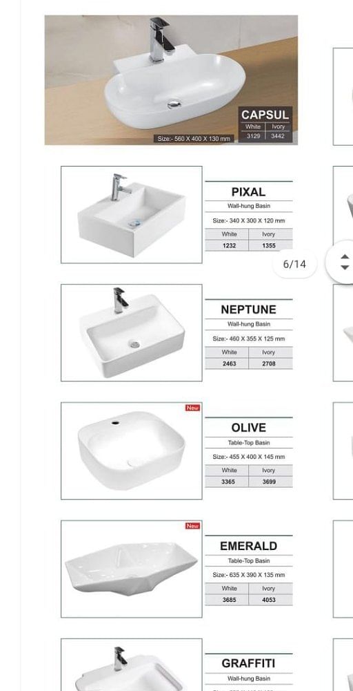 TITA Ceramic Wall Hung Wash Basin, For Bathroom