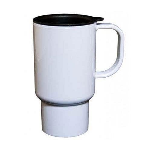 UVAJ White & Black Lid Travel Coffee Mug, Height: 9 cm