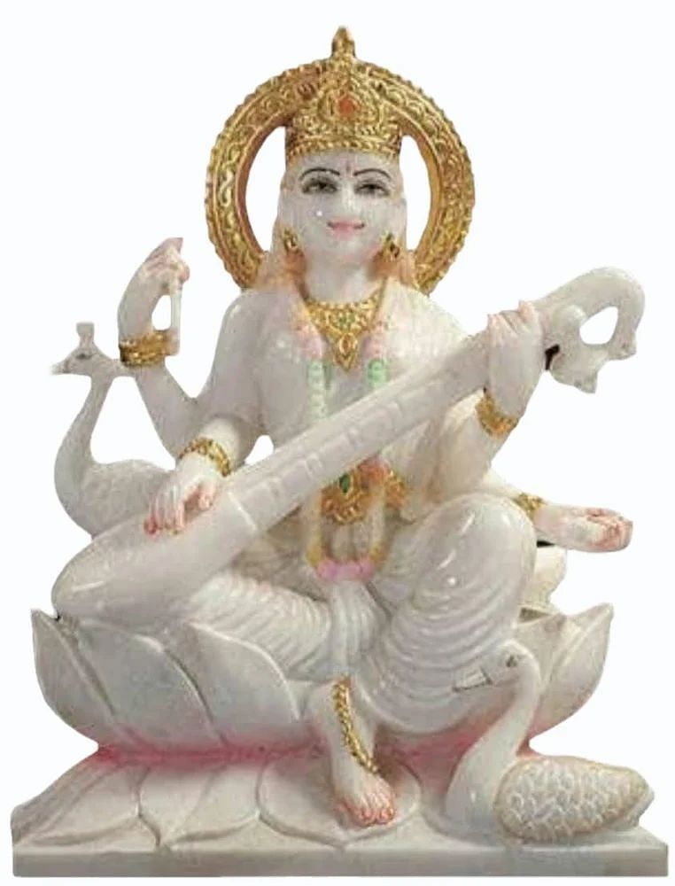 White 6 Feet Marble Saraswati Statue, Temple