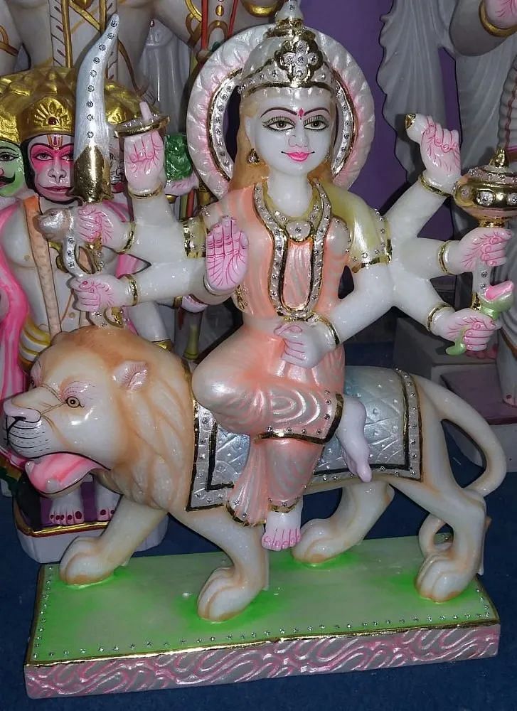 White Ankur Murti Bhandar Marble Sherawali Mata Murti