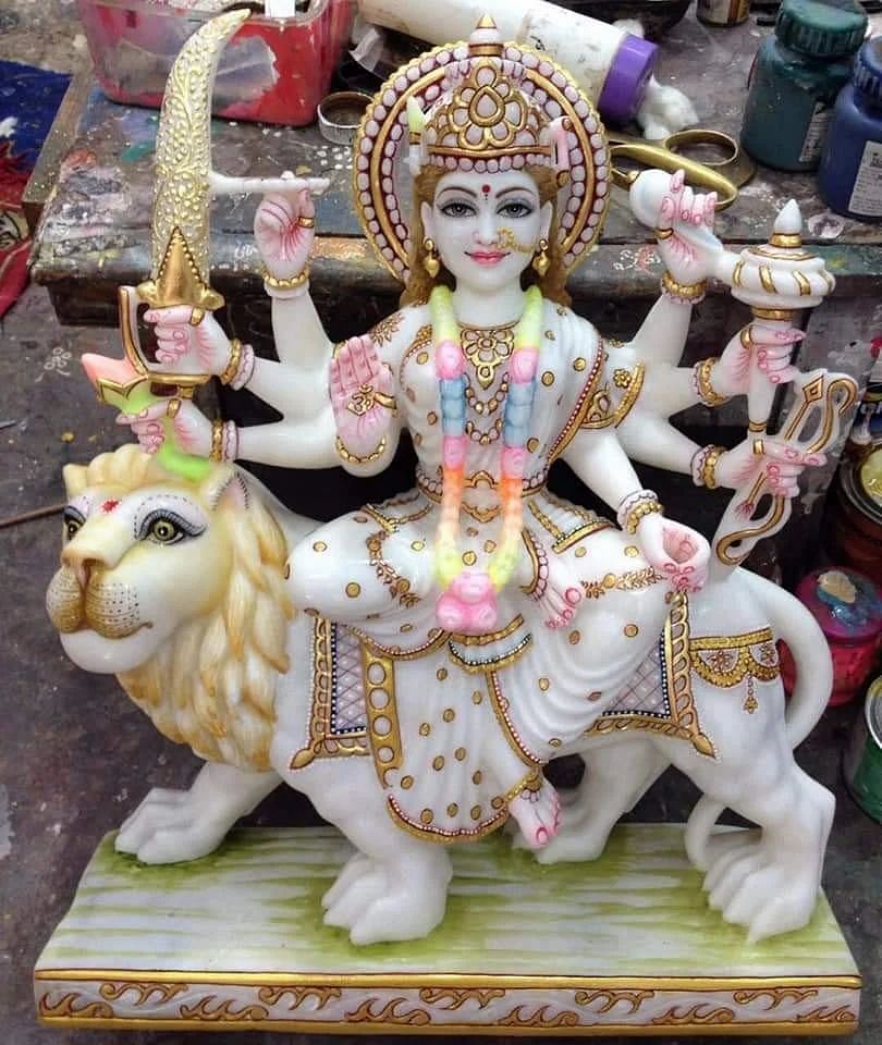 White Makrana Marble Durga Maa Statue Size 3ft