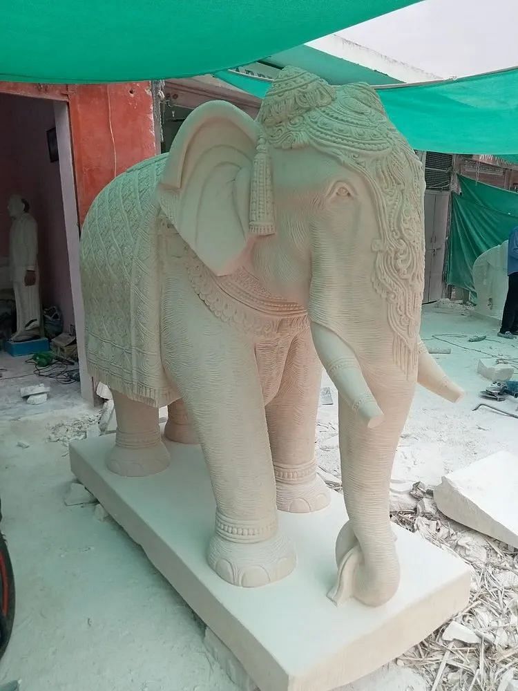 White Marble Elephant Statue, For Exterior Decor