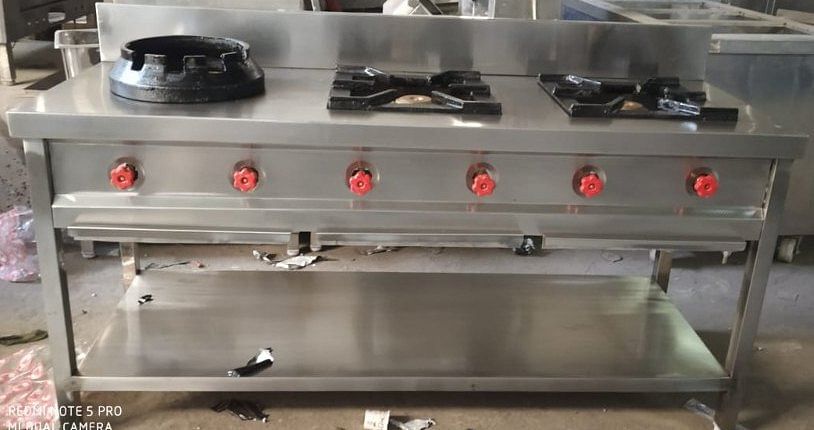 White SS 2 Burner Indian 1 Chines Burner for Restaurant