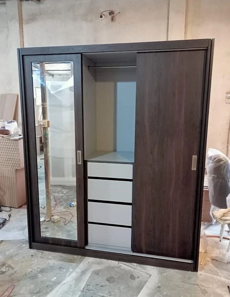 Wood 4 Door Modular Wardrobe, With Mirror, With Locker