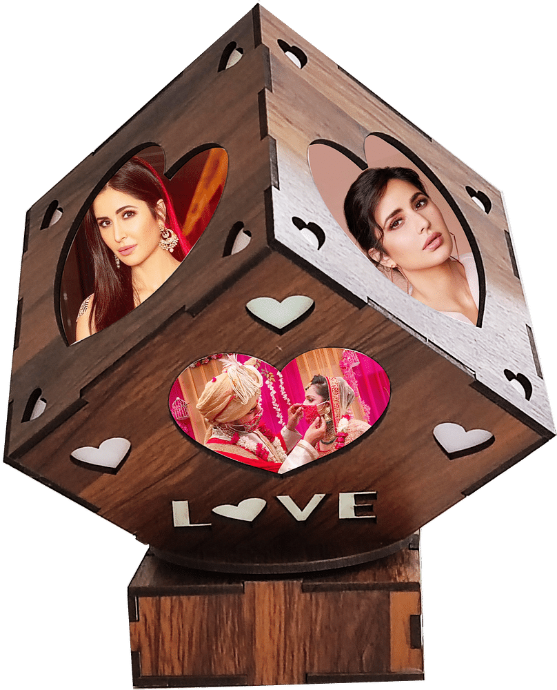 Wood Color Wooden Translight Heart Cube