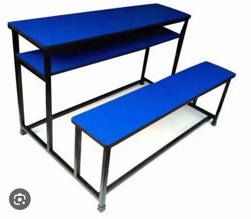 Wooden BLUE DUAL DESK BENCH (4 feet), 2 Seater