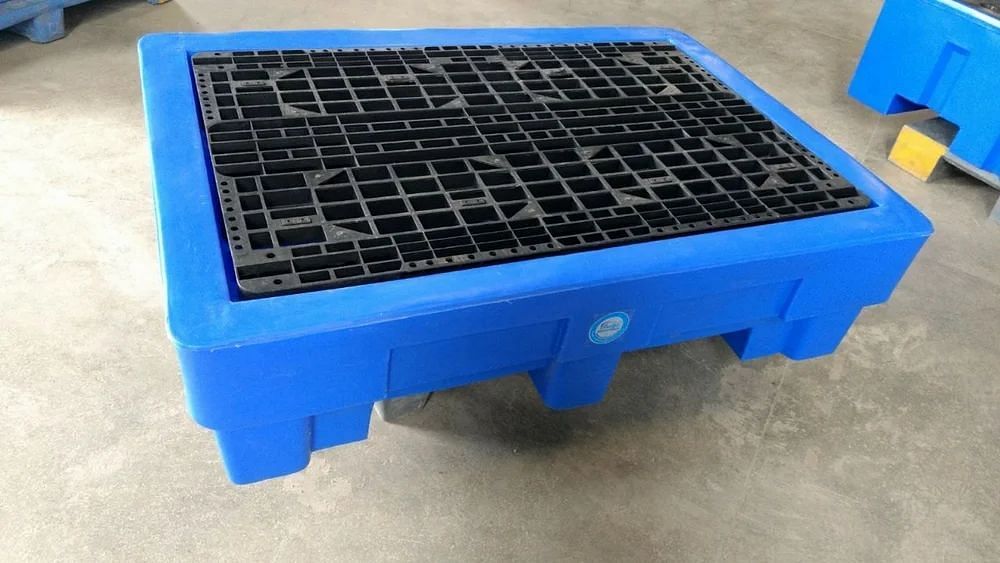 Yellow / Black / Blue 2 Drum Spill Containment Pallet - Double Wall, Dimension/Size: L 1390 X W 990 X H 380 mm