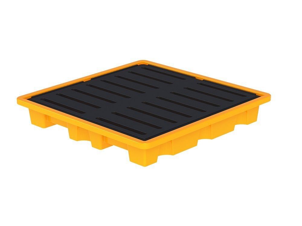 Yellow / Black Four Drum Spill Containment Single Wall Pallet