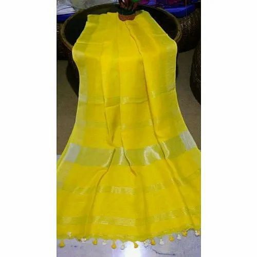 Yellow Party wear Printed Linen Saree