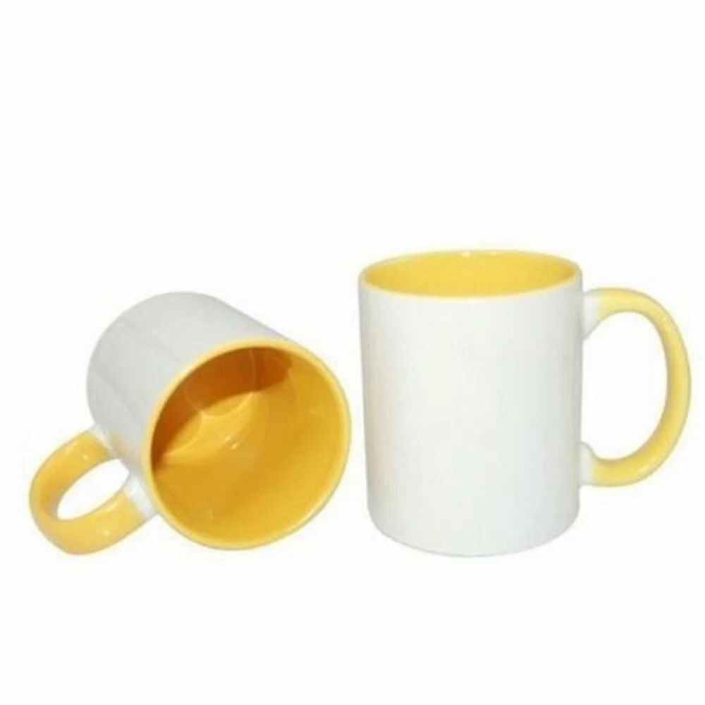 Yellow,White Ceramic Inner Yellow Color Coffee Mugs, Packaging Type: Box