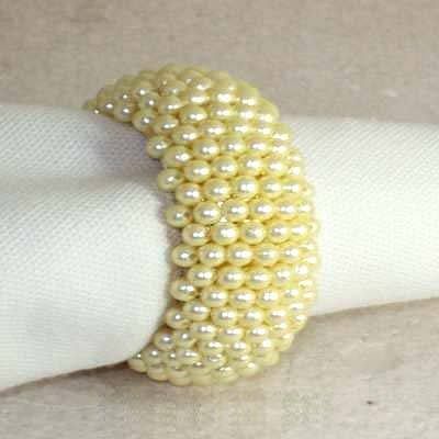 Yollowish Beaded Napkin Rings with Pearls, Size: 50x40x14 Mm